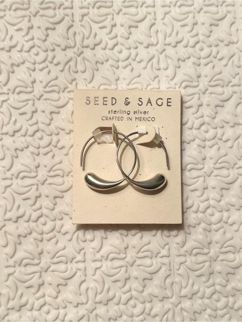 NWT SEED & SAGE Sterling Silver Hoop Earrings, Teardrop Accents